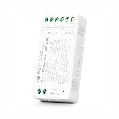 MIBOXER 2 in 1 LED Strip Controller (WiFi+2.4G) CCT e Dimmer, Smart Tuya Amazon Alexa e Google home controllo vocale bluetooth FUT035W+