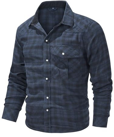 Mr.Stream Herren Kariert Flanellhemd Langarm Western Cowboy Vintage Pearl Druckknöpfe Arbeitshemd Freizeithemden Mit Brusttasche 3266 Blue 2XL