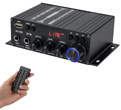 Amplificateur Audio Bluetooth 5.0 AK-390 400W+400W 2.0 CH HiFi Stereo Amp Receiver avec USB, SD, AUX, Télécommande, Antenne FM pour Voiture Home Speaker Bar Party