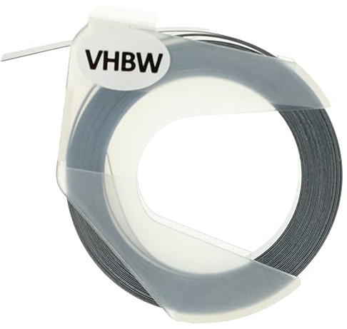 vhbw 1x 3D Prägeband-Schriftband-Kassette kompatibel mit Dymo Maxi 1755, Label Buddy 20008 Etiketten-Drucker 3m x 9mm Weiß auf Schwarz