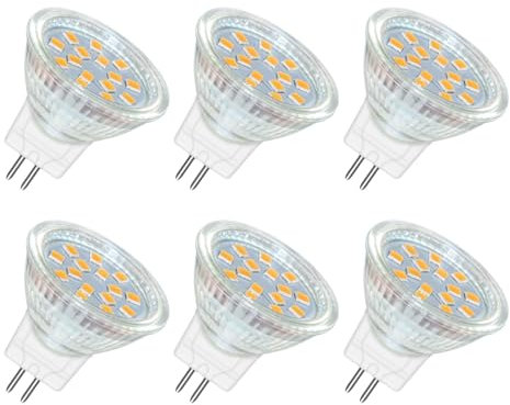 Akynite MR11 GU4 LED 2W Warmweiß 3000K, 250LM, 120 Grad, MR11 10W 20W Halogen Ersatz, GU4 MR11 12V-24V AC DC LED Einbaustrahler Warmweiss für Wohnwagen, 6 Stück