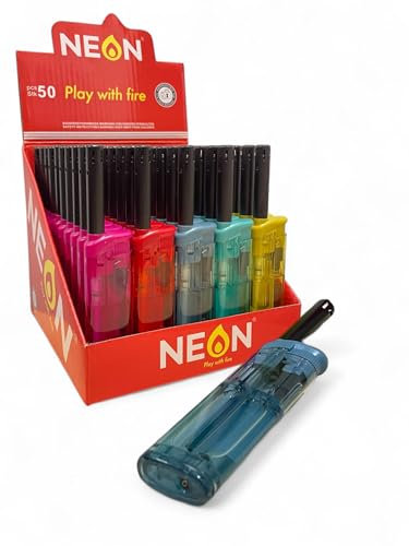 Clearfee 50 accendini trasparenti a gas, accendini elettronici lunghi, ricaricabili, a prova di bambini, per candele e barbecue