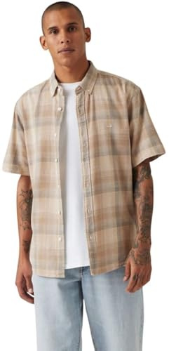 Levi’s Homme Chemise Manches Courtes, Relaxed Fit, Beige (Bennett Plaid Porrid), XS