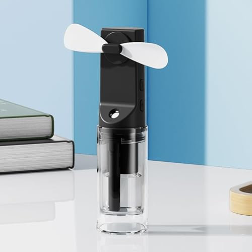 JIZZU Ventilateur Brumisateur Portable, Mini Ventilateur Manuel Rechargeable, Petit Ventilateur Avec 4 Niveaux de Réglage les Voyages, Bureau à Domicile, Camping, l'extérieur(Noir)
