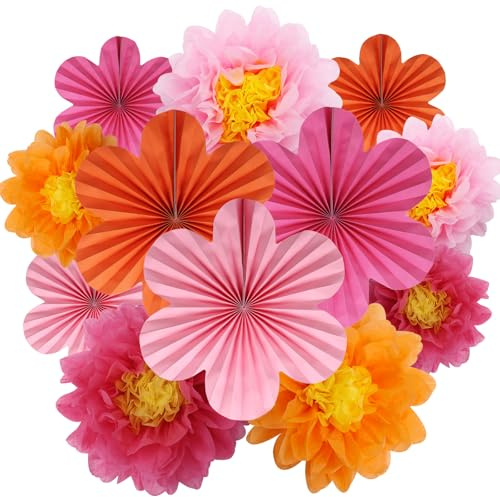 BestoFun Fiori di carta ventaglio decorazione arancione rosa rosso per matrimonio compleanno