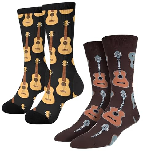 OUDQFCJ 2 paires de chaussettes fun cadeaux guitare pour musiciens amateurs de musique homme motif musical hommes femmes (taille 41-46)