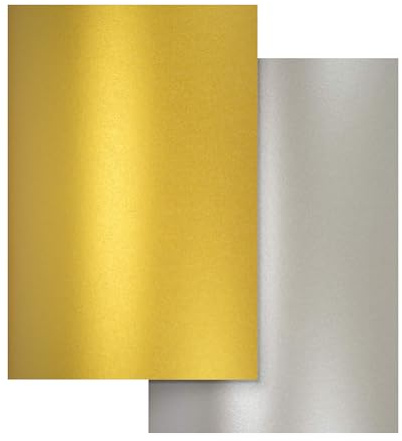 Netuno 20 x pysselpapper pärlemor silver och guld DIN A4 21 x 29,7 cm 120 g Aster metallic effektpapper glanspapper färgat glänsande tryckbart för inbjudningar bröllop födelsedag jul dop
