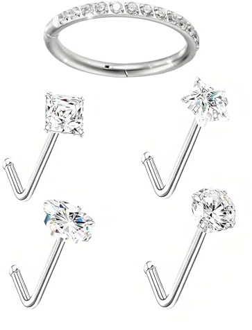 xwnyzw 5 PCS Nose Rings Set, Nose Studs Daith Piercing Jewellery Tragus Hoop Helix Piercing Jewellery, Men and Women Thin Studs Wearing Jewelry Ears Lips Body Jewelry Rings