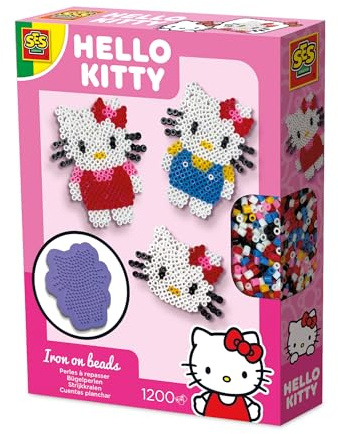 SES Creative Hello Kitty 14161 - Set di perline da stirare | senza PVC | Made in Holland | per ragazze a partire dai 5 anni | diversi colori | 1200 perline con piastre e carta da stiro |
