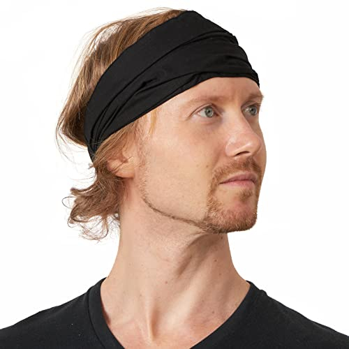 CHARM Damen Sommer Kopftuch Bandana - Haarband Aus Baumwolle Mit Gummizug Schwarz