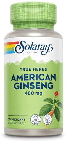 SOLARAY American Ginseng 480 mg | Adaptogenic Herb | Healthy Stress, Energy & Physical Endurance Support | 50 VegCaps