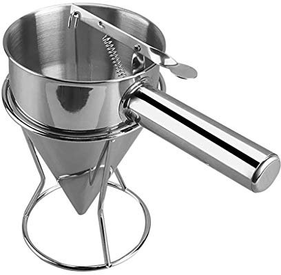 Tubayia Stainless Steel Pressing Handle Utensils Conical Funnel with Stand for Batter Flour Paste Professional Conical Sieve Passing Strainer