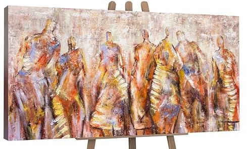 YS-Art Quadri acrilici su tela pronti da appendere Carnevale Soggiorno arte astratta moderna figure colorate Dipinta a mano Arte murale 120x60 cm