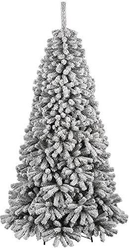 BAKAJI Albero di Natale Danubio Super Folto Pino Verde Innevato Base Croce in Ferro Pieghevole Altissima qualità Rami con Neve Facile Montaggio Apertura Ombrello (210 cm)