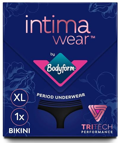 Bodyform Waschbare Periodenhose – für bis zu 12 Stunden Schutz, schwarze Menstruationsunterwäsche für moderaten Blutfluss, Bikini-Schnitt 1 Stück, Größe XL