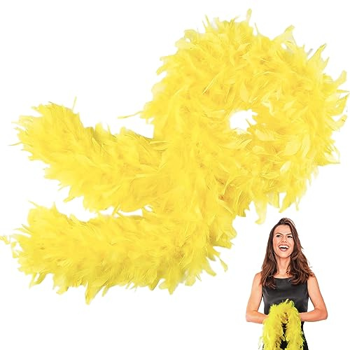 POPOYU Boa di piume gialle spesse per donne e ragazze, 80 g, 2 m, boa di piume di tacchino naturale, per feste, per adulti, bambini, matrimoni, lauree, Halloween, feste di Natale