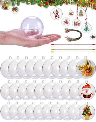 30 Stück Klar Weihnachtskugeln, 3 Größen Befüllbare DIY Christbaumkugeln aus Plastik, Weihnachtskugeln Baumschmuck, Weihnachten Deko zum Befüllen als Christbaumschmuck (3Größen, 30)
