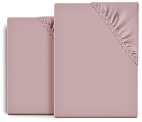 BEAUTEX 2er Set Spannbetttuch Bettlaken Baumwolle, Premium Jersey Stoff 160g/m², Größe und Farbe wählbar (2 Stück 100x200x15 cm, Altrosa)