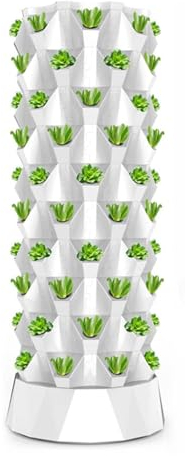 Hydroponik-Turm-Anbausystem, freistehender, vertikal wachsender Aeroponik-Garten zum Pflanzen, Kräutern und Gemüse, Aeroponik-Turm mit Trinkpumpe, Adapter, Saatbett und Netztöpfen,White-80Pots