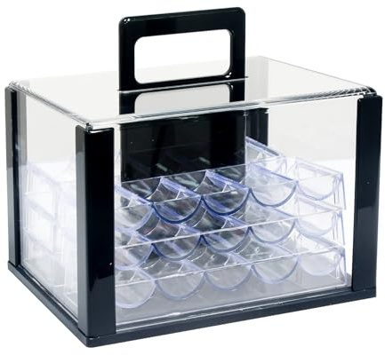 JIESITE Acrylic Poker Chip Case 600pcs Capacity Poker Chip Trays Set Including Poker Chip Holder Poker Chip Display Case for Standard Size Chips (600pcs)