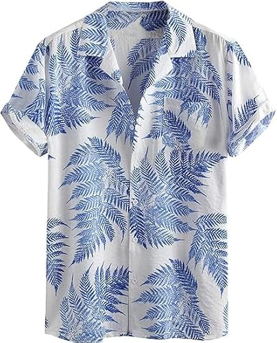 Runcati Camicia hawaiana da uomo a maniche corte Funky, camicia estiva casual, da spiaggia, con bottoni, per il tempo libero, hawaiano, per le vacanze