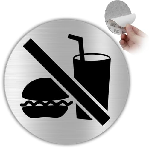 LEIASA | Señal Adhesiva No Comida ni Bebida - Ø 10 cm - Aluminio - No Comer