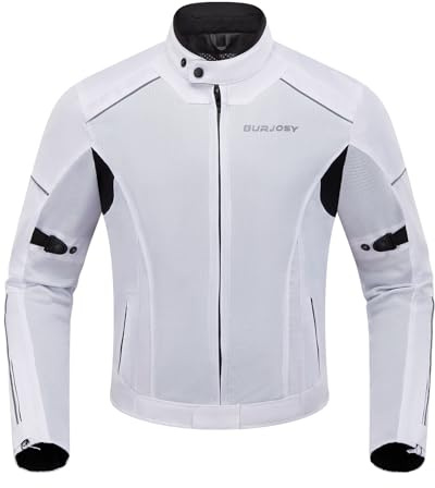 Burjosy Chaqueta de moto de Verano para Hombre con Protectores, Chaqueta de Motocicleta de Malla Transpirable Reflectante Ligera