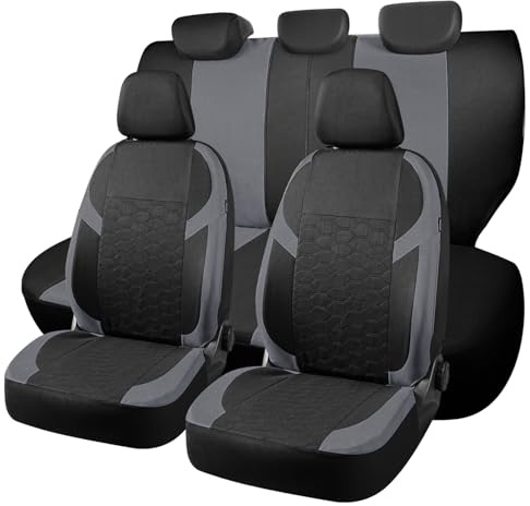 Universal Car Seat Covers Full Set For Nissan Almera Juke Leaf Micra Navara Pulsar Qashqai+2 X-trail，Durable Cloth Seat Protectors with Split Bench Back Seat Covers (Gray)