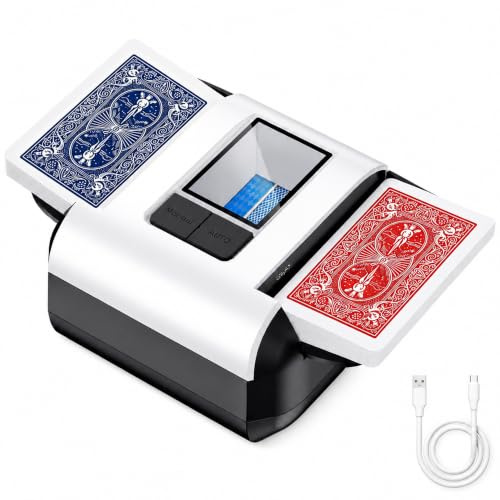 Automatic Card Shuffler 1-2 Decks, Fast Electric Shuffling Machine with Auto/Manual Modes USB-C Rechargeable Low Noise for UNO, Poker, Phase 10, Skip-Bo, Bridge, Texas Hold'em, Rummy, Blackjack