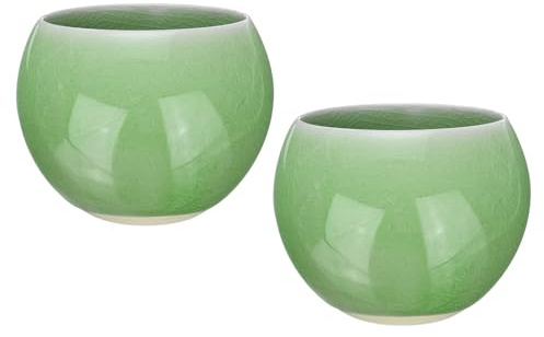 QUARKZMAN 2 Tazones de Té Hechos a Mano de 150 ml / 5 Oz con Decoración de Grietas de Hielo, Taza de Té China Japonesa de Cerámica Gong Fu para Regalos de Oficina y Hogar, Verde
