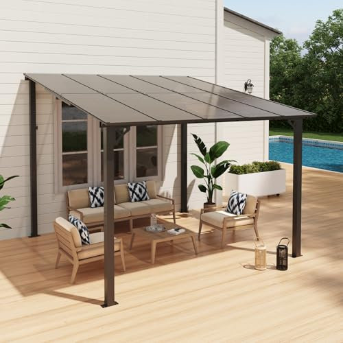 OC Orange-Casual Terrassenüberdachung, 3x3m Pergola, Anti-UV Carport mit Sonnendach aus PE-Platte&Stahlrahmen, 3 Packets insgesamt, Pavallon für Garten, Hinterhof, Schwimmbad