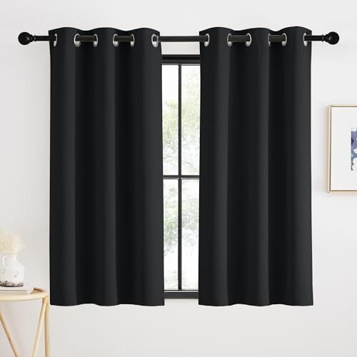 KGORGE Tende Corte per Finestre Oscuranti per Interni Curtains per Piccole Finestre Decorazione Tenda Termica con Anelli Camera da Letto 2 Pezzi L 90 x A 90 CM, Nero