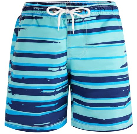 TRAMLE Boys Swimming Trunks Kids Beach Shorts with Mesh Lining 7-8 Years Toddler Printed Shorts Quick Dry Board Shorts Blue
