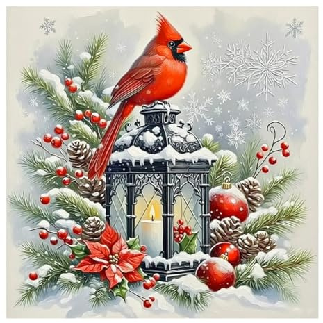 Domnpes Christmas Cardinal Diamond Art Kits for Adults, 5D Diamond Painting Kits for Beginners, DIY Round Full Drill Bead Craft for Home Wall Decor Gift 11.8x11.8 inch, Winter
