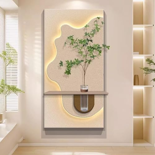 YVYKFZD Decoración de Pared 3D, Esculturas de Pareds de Arenisca, Arte de pareds LED con jarrones, Lámpara de Pared Decorativa Creativa, Mural escultórico for Entrada(Cream 4,40x80cm/15.7x31.4)