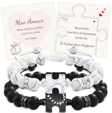 Seyaa Bracelet Couple Amoureux pour 2, Cadeau Saint Valentin Couple, Bracelet Puzzle Personnalisé pour Meilleure Amie Son Copain Copine Mari