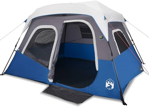 HOMELEN Familjetält med LED, 6 personer, ljusblå, snabbbyggnadssystem, 344 x 282 x 212 cm, LED-belysning, campingäventyr