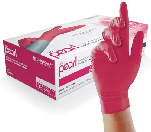 Unigloves Pearl Nitrilhandskar, medium, röd, 100 | Lämplig för sjukvård, mat och professionell användning - 100-pack, röd, storlek M (GP0063)
