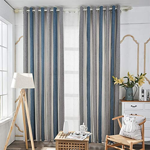 Ommda Lot de 2 Rideau Occultant Multicolore Rayures Thermiques Rideaux Salon Design Moderne Isolant Thermique pour Salle à Manger,Gris et Bleu,140x245cm