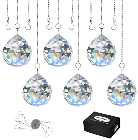 MerryNine Clear Crystal Ball Prism Sun Shine Catcher Rainbow Pendants Maker, Prismes de cristaux suspendus pour les fenêtres, pour le Feng Shui, pour les cadeaux. (6, 50mm)