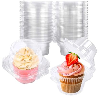 NPLUX 50 Pack Individual Cupcake Containers Plastic Cupcake Boxes Cupcake Holders Stackable Deep Dome Cupcake Carrier