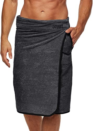 Sowel® Saunakilt Herren, 100% Bio-Baumwolle, Saunahandtuch mit Klettverschluss, Saunatuch, Sauna Buddy, 60 x 140 cm, Anthrazit/Schwarz