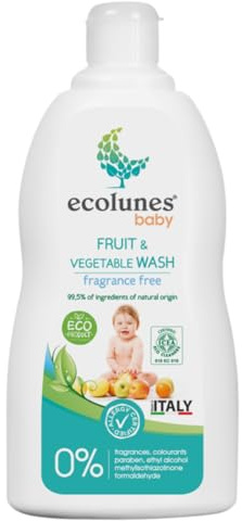 Ecolunes gel lavant hypoallergénique pour aux fruits et légumes, sans parfum, 99,5% d'ingrédients d'origine naturelle, testé dermatologiquement, ne provoque pas d'allergies, 500 ml