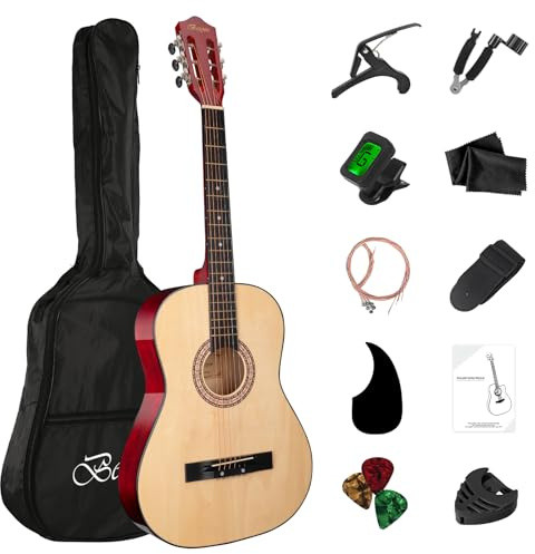 BESYOU Acoustic Guitar 38 Wood Guitar with starter kit-Travel Gig Bag, Tuner,guitar pick with Beginner Set for Kids/Adults -Natural