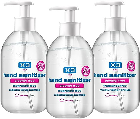X3 Clean Foaming Hand Sanitizer, Alcohol Free, Fragrance Free, Moisturizing, 10.2 oz Pump Bottles (Pack of 3)