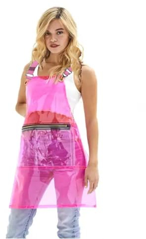CHAILIQIANGG Transparente wasserdichte TPU-Schürze mit Taschen, für Damen und Herren, Arbeitsschürze, Friseurschürze mit Gurt, öldicht und leicht zu reinigen, Küchenschürze, Pink, 120 cm