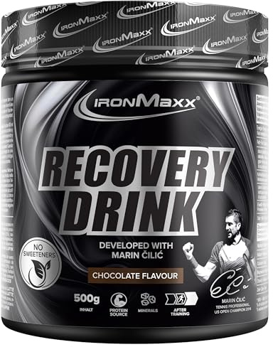 IronMaxx Recovery Drink Pulver - Chocolate 500g Dose | In Zusammenarbeit mit Marin Čilić | mit Dextrose und Mineralien | Perfekt nach dem Training