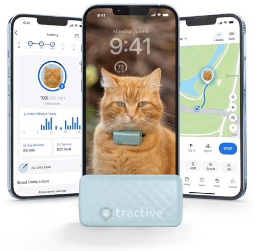 Tractive Smart Cat GPS Tracker | Real-Time Location & Wellness Monitoring for Cats 6.5 lbs+ | Territory & Location History | Up to 5-Day Battery | Breakaway Collar Included (Mint)