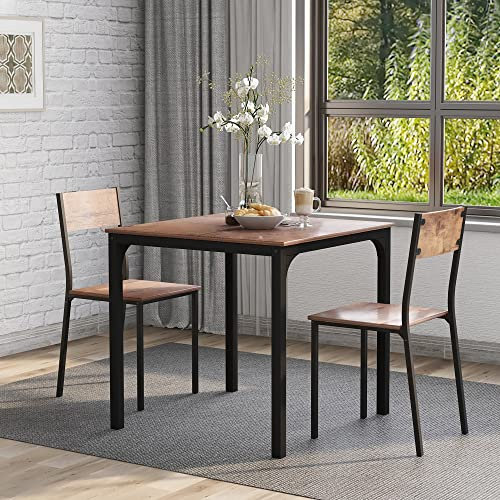 BXEYXE Conjunto de asientos, Comedor Grupo Mesa de comedor con 2 sillas, para balcón y comedor y sala de estar, marrón vintage Descripción