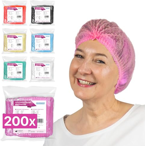 ARNOMED® Einweg Haarnetz, Einweghauben Kopf, Haube für OP, Gastronomie & Hygiene, Haarhaube Einweg, Einweg Kopfhaube, Netz für Haare, Klipphauben, Haarschutzhaube Stoff, M - 52 CM, Pink, 200x Stück